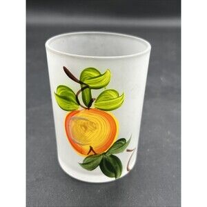 Vintage Hazel Atlas Hand-Painted Orange Frosted Juice Glass / Votive Holder